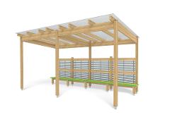 PERGOLA WITH BENCH ROOF AND LATHWALL