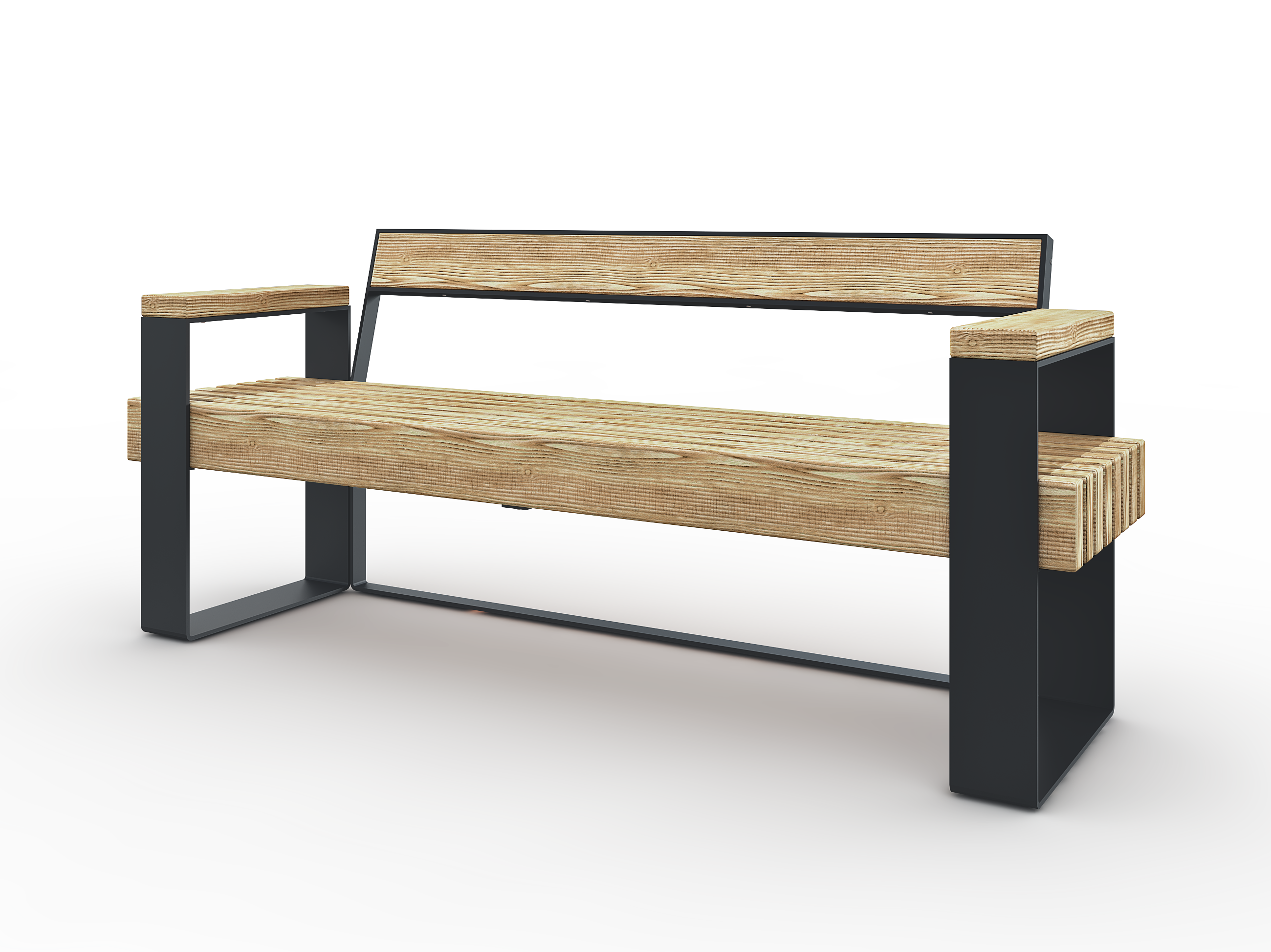 Bench 3-seater, full size backrest, 2 sidetable handrest
