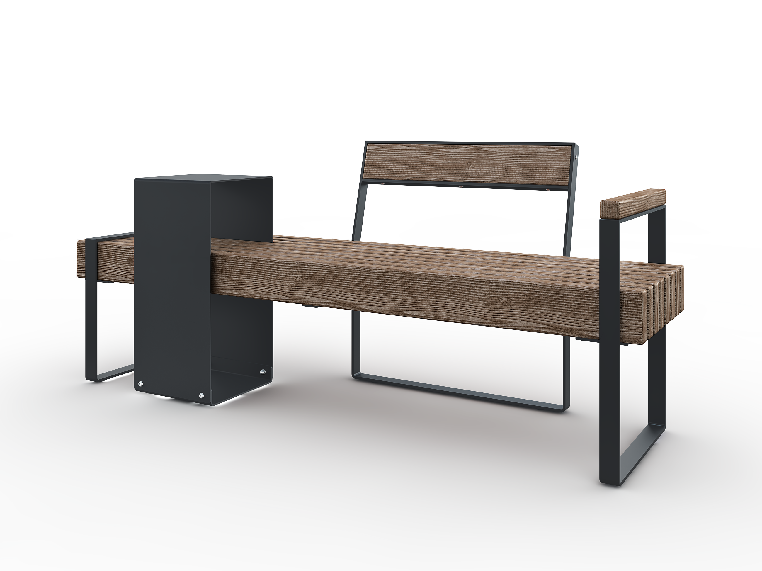 Bench 3-seater, half size backrest, one handrest